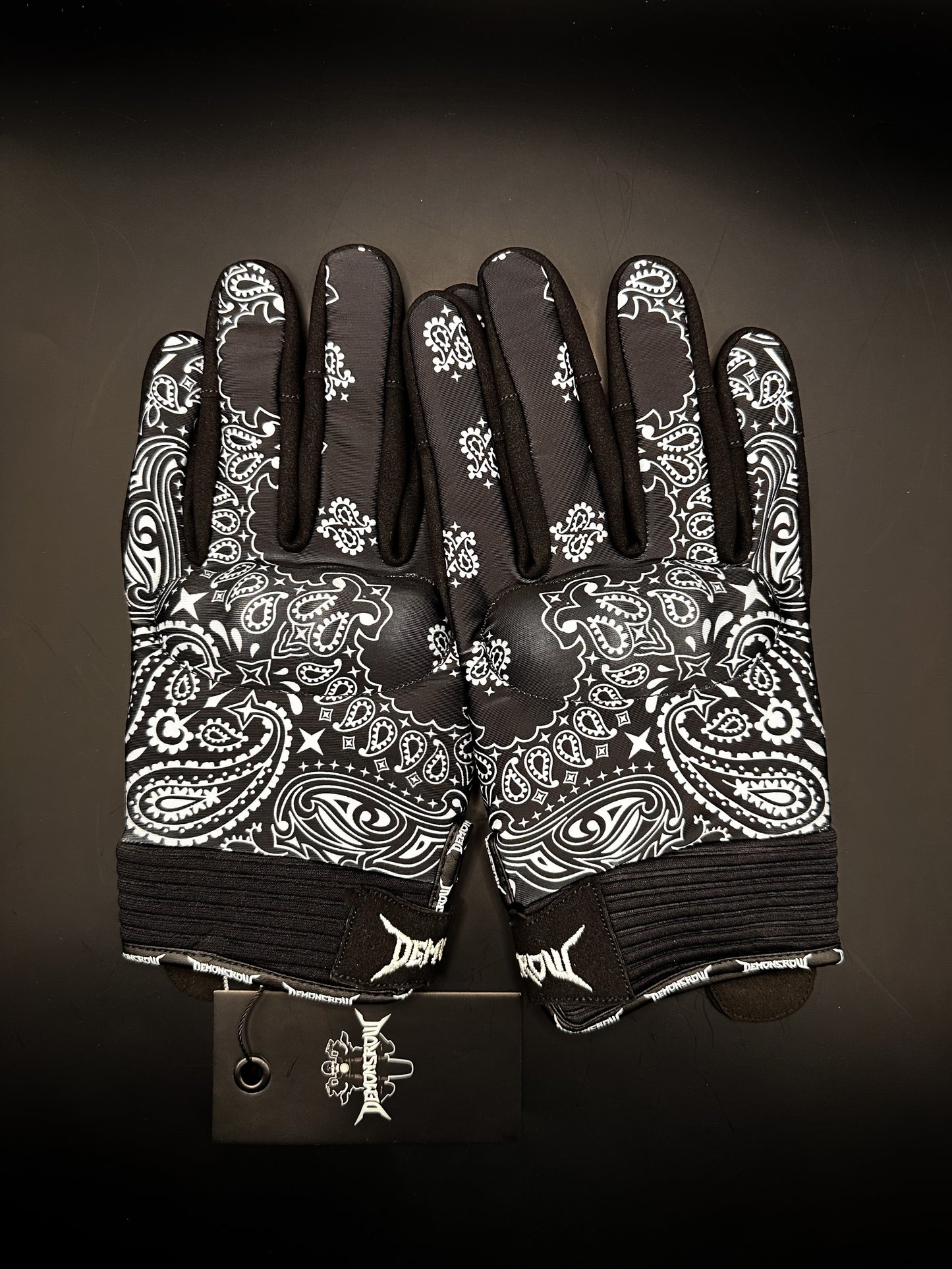 Black And White Paisley Motorcycle Gloves