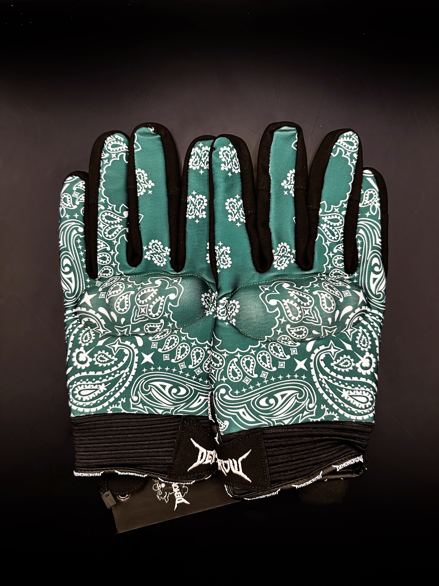 Green And White Paisley Motorcycle Gloves