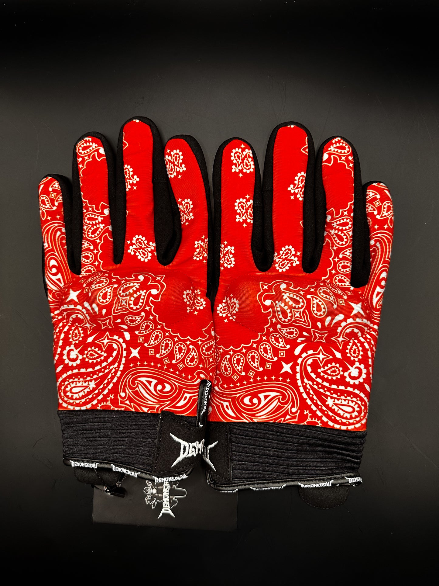 Red And White Paisley Motorcycle Gloves