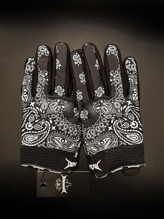 Black And White Paisley Motorcycle Gloves