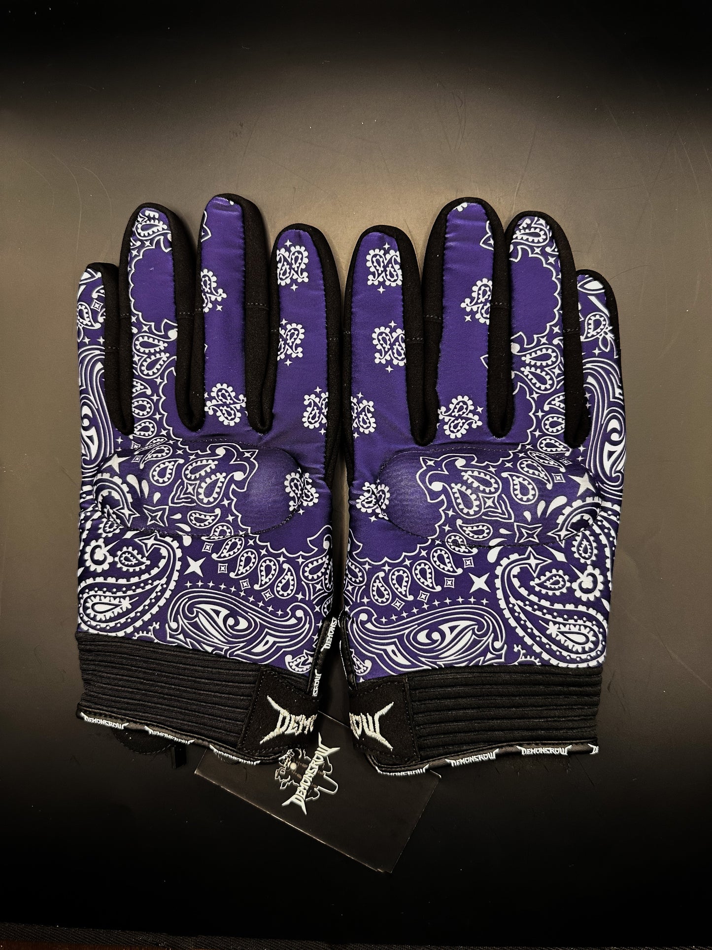 Navy Blue And White Paisley Motorcycle Gloves
