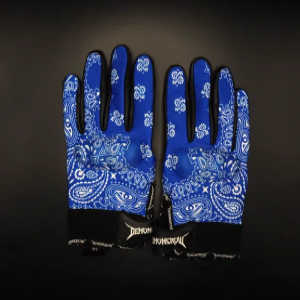 Royal Blue And White Paisley Motorcycle Gloves